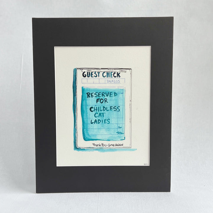 Guest Check Watercolor Original Art - Reserved for Childless Cat Ladies