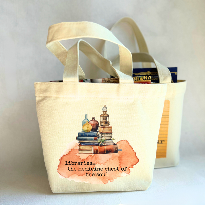 Canvas Mini Tote Bag - Libraries are the Medicine Chest of the Soul