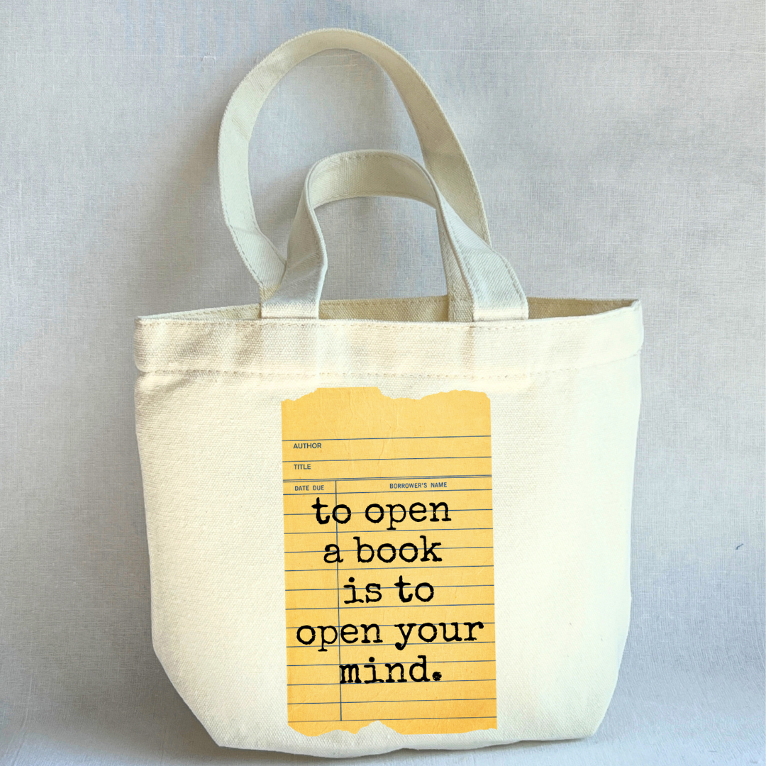 Canvas Mini Tote Bag - To Open a Book is to Open Your Mind Library Card