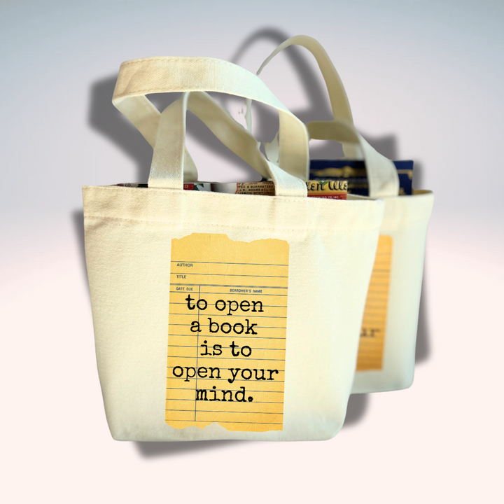 Canvas Mini Tote Bag - To Open a Book is to Open Your Mind Library Card