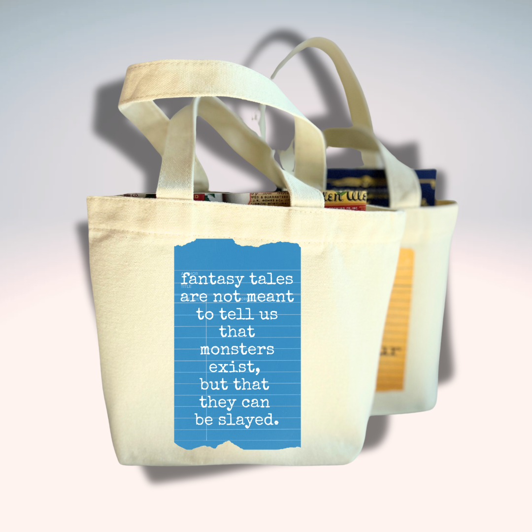 Canvas Mini Tote Bag - Fantasy Tales Teach us to Slay Library Card