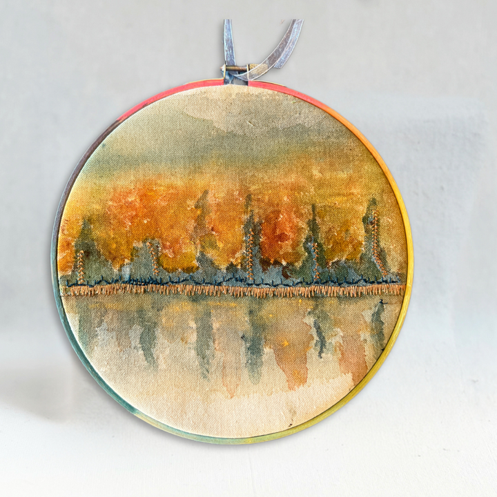 autumn gold - painted mixed media hoop art