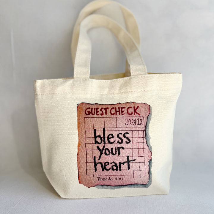 Canvas Mini Tote Bag - Bless your Heart  Guest Check