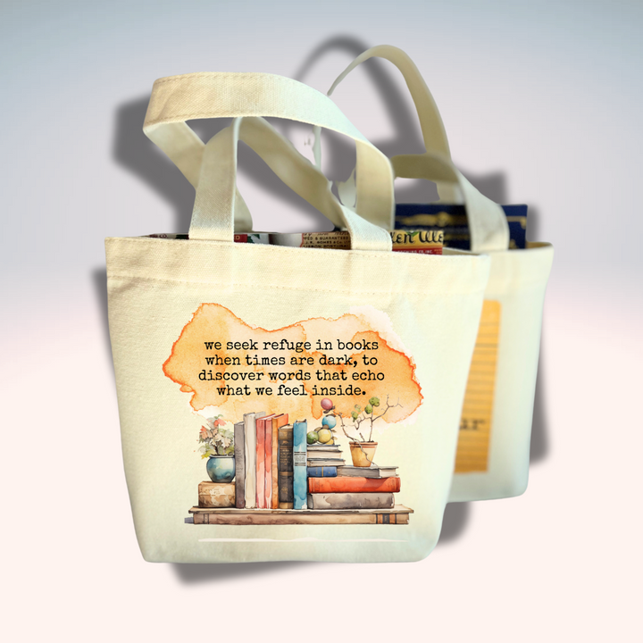 Canvas Mini Tote Bag - Seek Refuge in Books