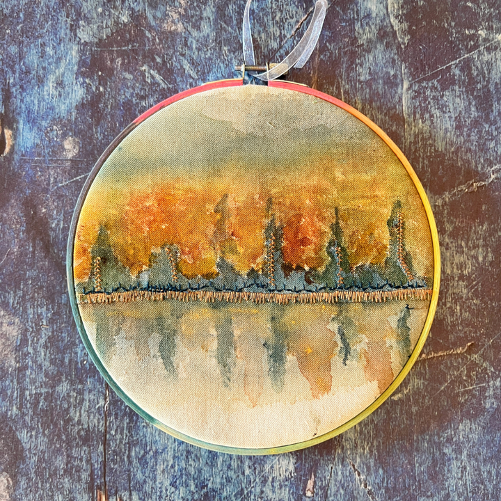 autumn gold - painted mixed media hoop art