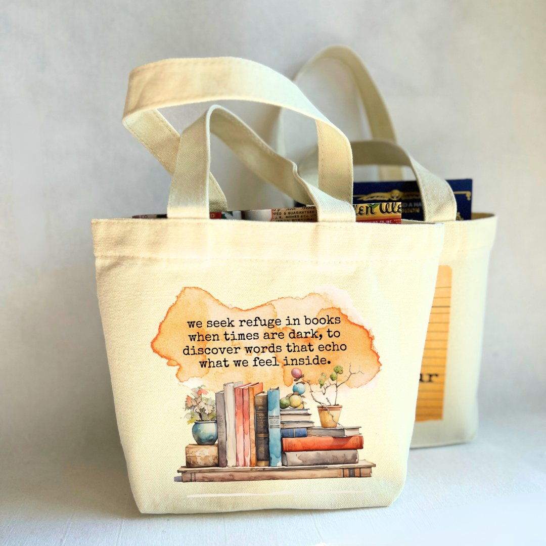 Canvas Mini Tote Bag - Seek Refuge in Books