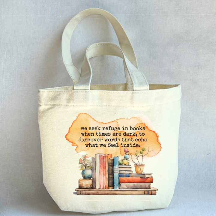 Canvas Mini Tote Bag - Seek Refuge in Books