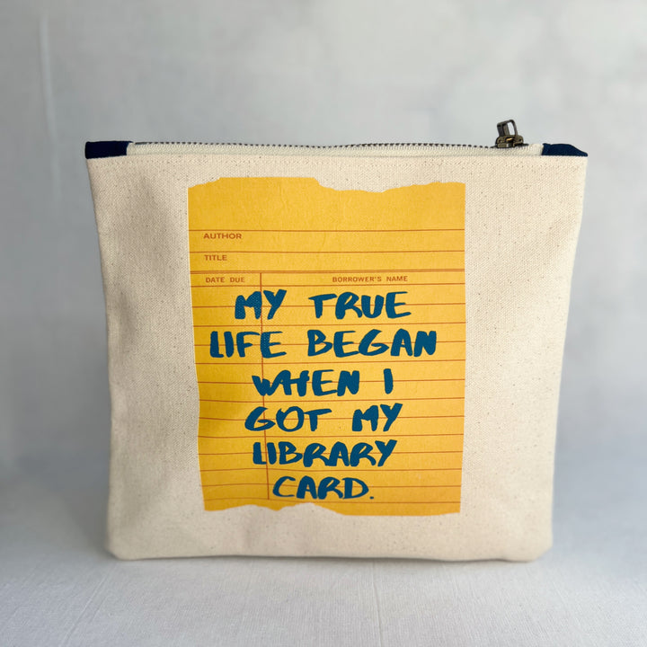 Canvas zip bag vinyl design - true life begins with a library card