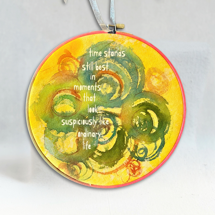 time stands still - painted mixed media hoop art