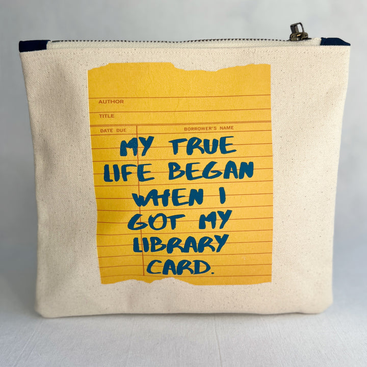 Canvas zip bag vinyl design - true life begins with a library card