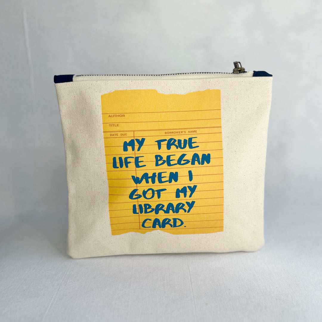 Canvas zip bag vinyl design - true life begins with a library card