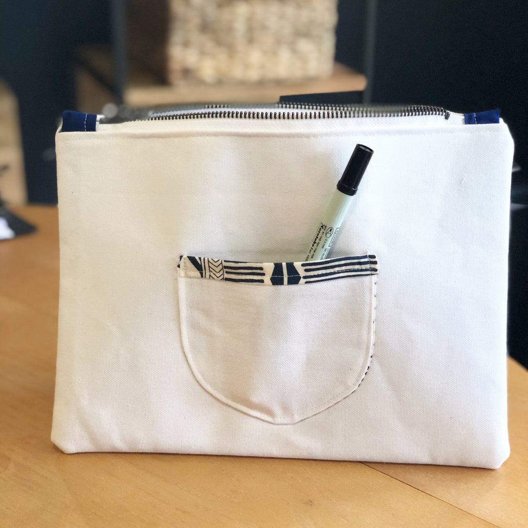 and yet, you're still talking - white canvas zip bag